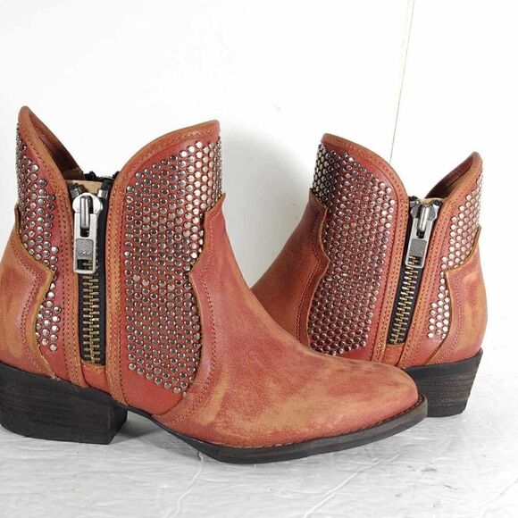 Corral Circle G Womens US7,5M Leather Orange Distressed Western Studded Booties - Picture 8 of 13
